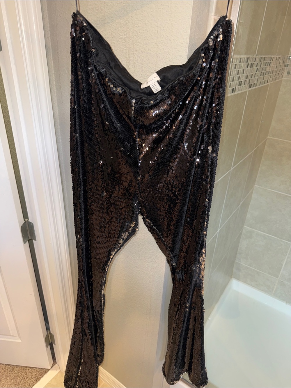 Topshop Black & Silver Sequin Flare Pants